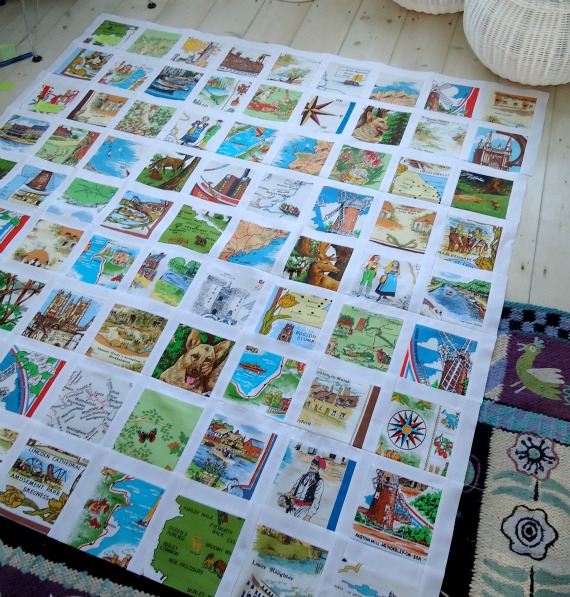 modflowers: vintage tea towel patchwork quilt