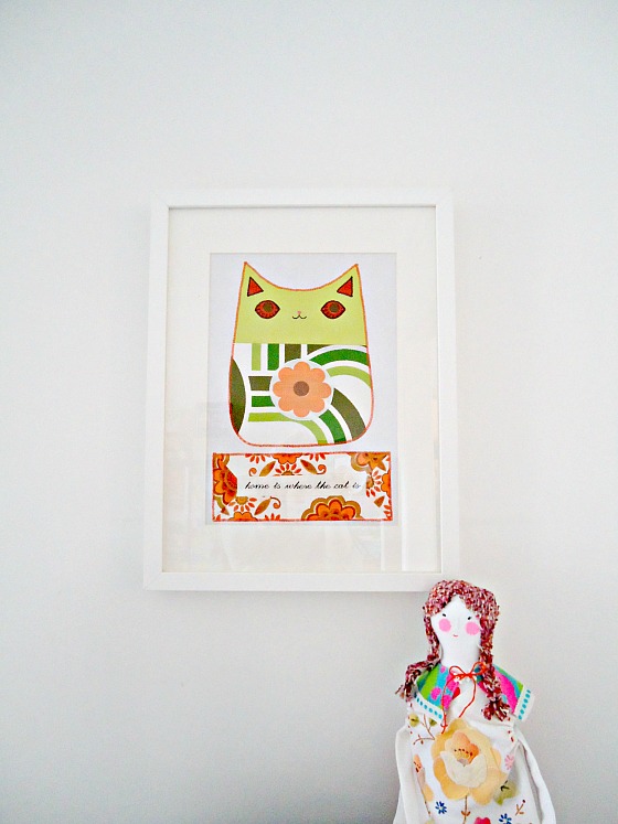 modflowers: framed appliqué cat picture