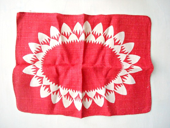 modflowers: red vintage linen napkin