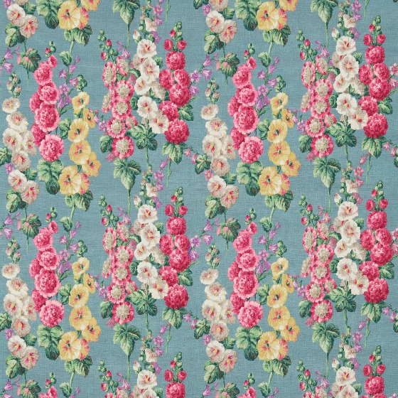 modflowers: Sanderson Hollyhocks teal & ruby fabric