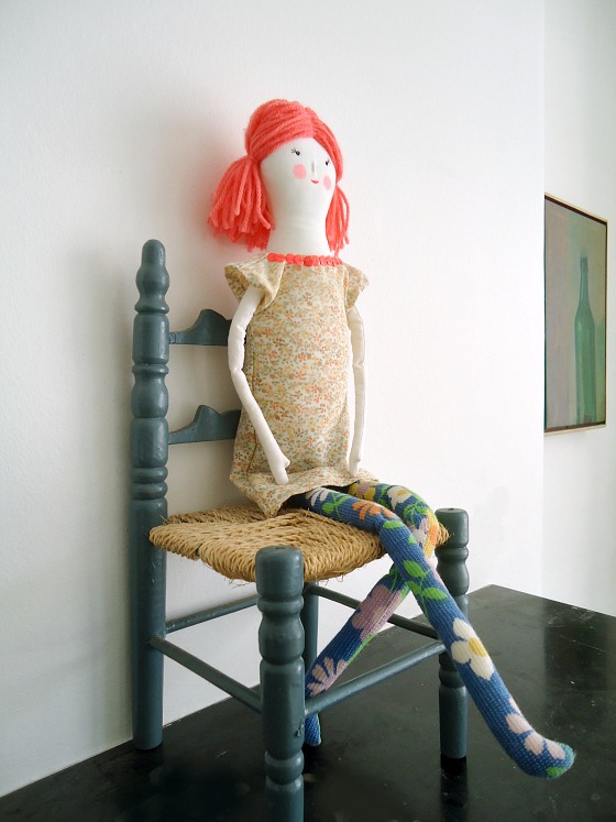 modflowers: handmade doll on vintage chair