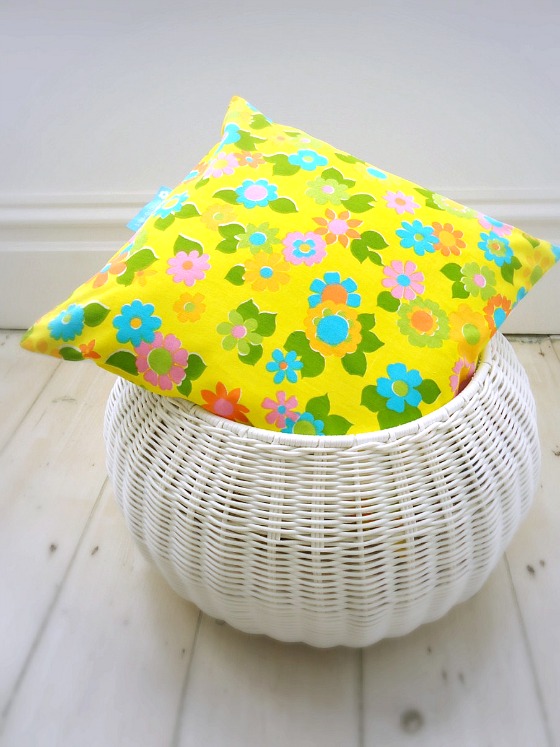 modflowers: yellow vintage fabric cushion