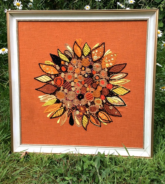 modflowers: stitches in time, sunflower vintage Penelope embroidery