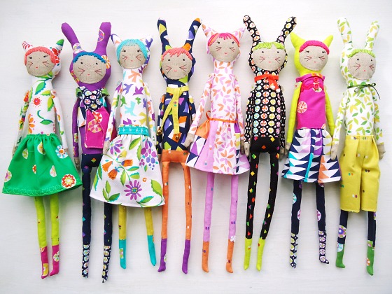 modflowers: new dolls using fabrics designed by Sarah Campbell for Michael Miller