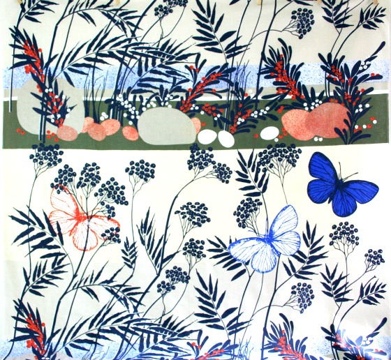 modflowers: vintage 1970s Almedahls butterfly & floral print cotton interiors fabric