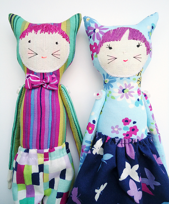 modflowers: gang of four: dolls in Sarah Campbell's Sea Holly fabrics