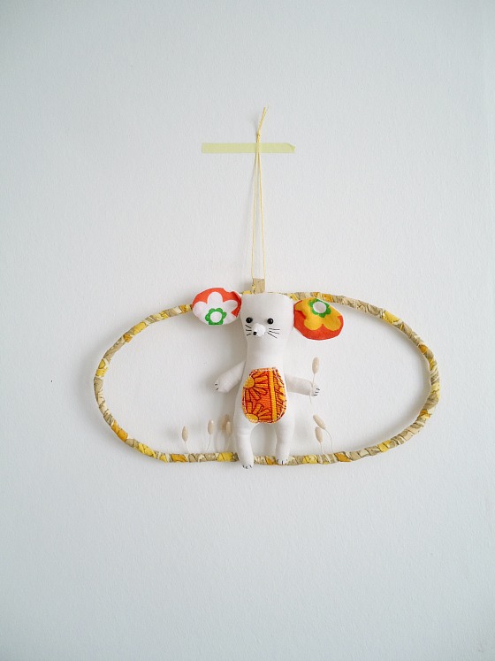 modflowers: hanging around - handmade mouse hanging art, soft sculpture